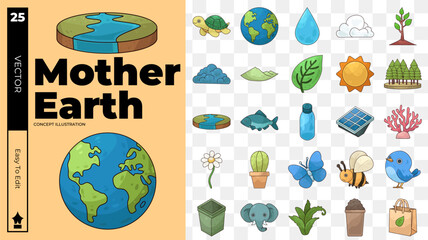 mother earth concept illustrations. Set of mother earth vector illustrations