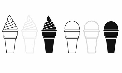 set of  ice cream cone icons, featuring soft serve and scoop variations in outline and solid styles. Perfect for dessert logos, menus, and food branding.