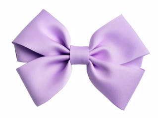 A purple bow is tied in a knot. The bow is made of a silky material and has a shiny appearance
