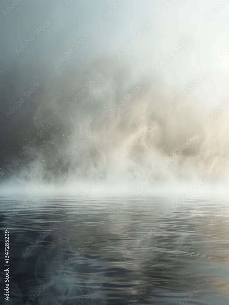 Poster soft mist envelops a tranquil landscape, creating a magical, dreamy effect with gentle light scatter