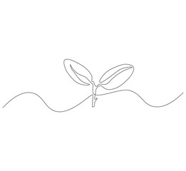 Plant growth outline drawing illustration. Continuous line draw small plant vector.