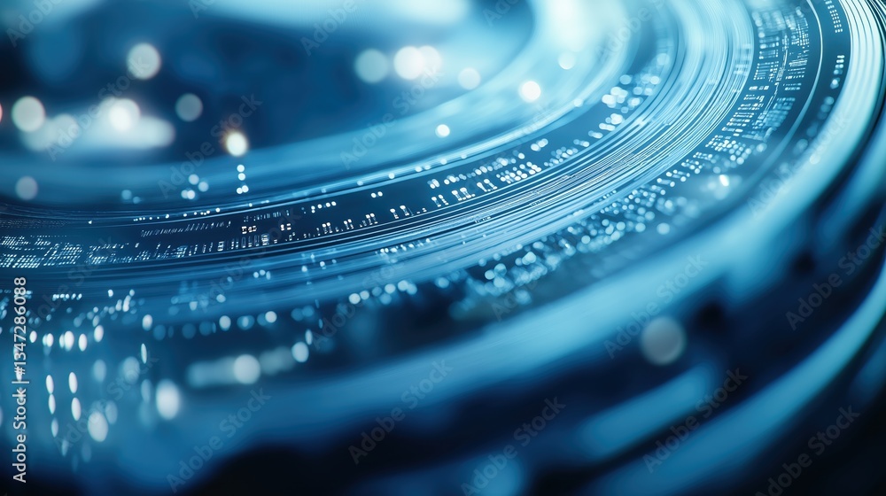 Poster Close-up of electronic microchip on a luminous circuit board with detailed connections
