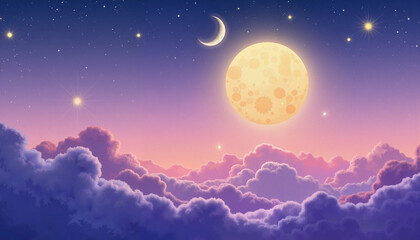 Celestial sun and moon in harmony against tranquil twilight sky, spirituality