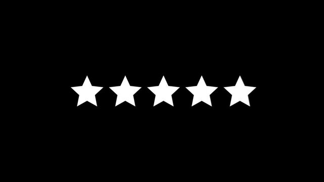 Five stars rating animation video.Special with rating star icon animation. Golden glowing five star flat symbol animation.video animation yellow five stars concept rating,