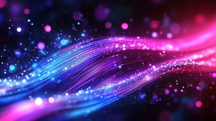 Obraz premium Fiber optic cables illuminated in the darkness symbolize high-speed internet.