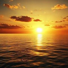 Fototapeta premium Sun dipping below horizon as waves crash in gold image