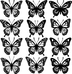 Obraz premium Black and White Butterfly Silhouette Collection for Art and Design