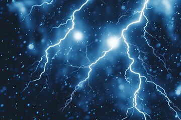Abstract blue lightning strikes amidst swirling particles