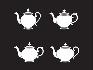 Vintage teapot silhouettes, black and white, minimalist design