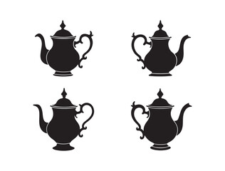 Vintage teapot silhouettes, black and white, minimalist design