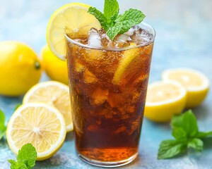 Refreshing Iced Tea with Lemon & Mint.