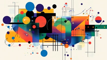 Obraz premium Vibrant Abstract Composition with Geometric Shapes and Circles