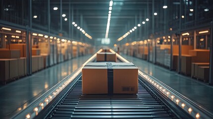 Modern warehouse automation, seamless robotic sorting and stacking, clean and efficient 