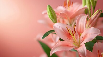 Fototapeta premium pink lily flowers on rose background