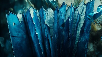 Abstract shattered blue pieces, close-up view, possible use in design or art