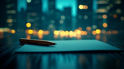 Blank Paper Pen City Night Business