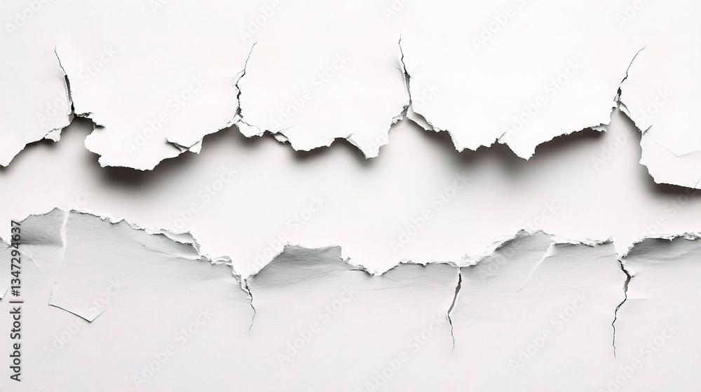 Poster ripped torn paper edge texture with jagged lines on a blank background