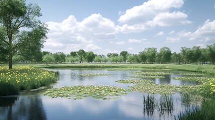 Fototapeta premium A digital simulation of a steppe ecosystem showcasing species interactions and adaptations to seasonal temperature changes