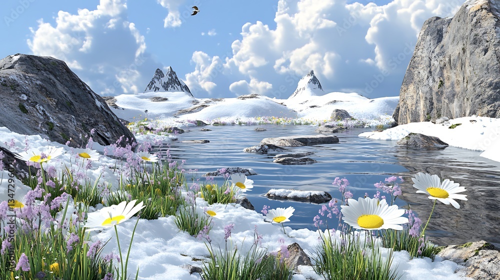 Poster a digital simulation of a grassland ecosystem highlighting species interactions and adaptations to d