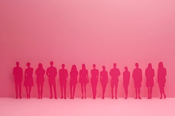 Pink Background Cutout People Silhouettes Showing Unity