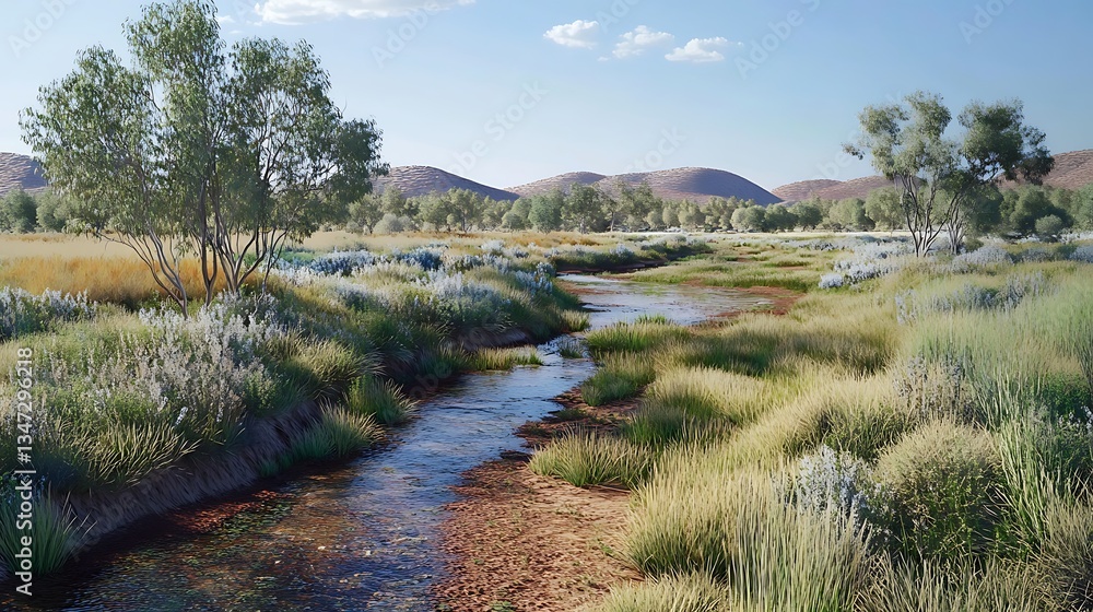 Poster a digital simulation of a grassland ecosystem highlighting species interactions and adaptations to d
