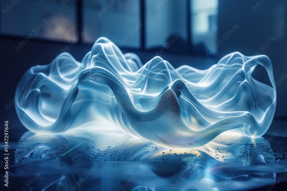 Poster smooth glassy ocean wave shows high-contrast light refraction, creating an illusion of dynamic motio