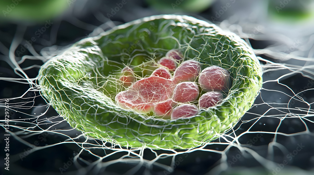 Poster closeup view of a complex biological cell structure