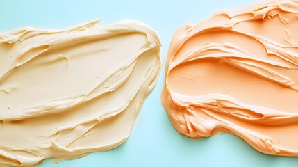 Two Swatches Of Creamy Cosmetic Products Over Soft Background