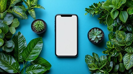 Blank Smartphone Screen with Green Plants