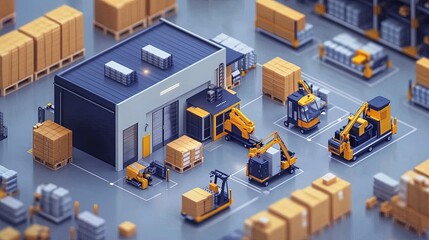 High-tech logistics with warehouse robots, automated inventory management, modern and clean 