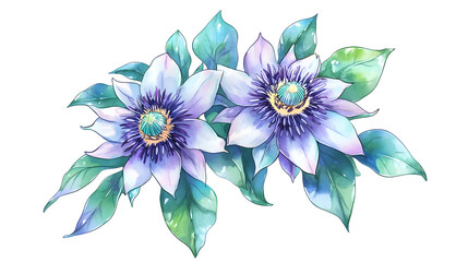 Exquisite Watercolor Illustration of Aromatic Passiflora Passion Flower Isolated on White Background