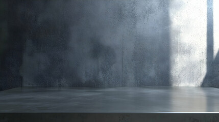 Gray metallic table surface set against a matching background for minimalist design ideas