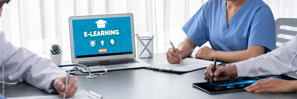 Poster e-learning website with brisk sofware for student to study online on the internet network