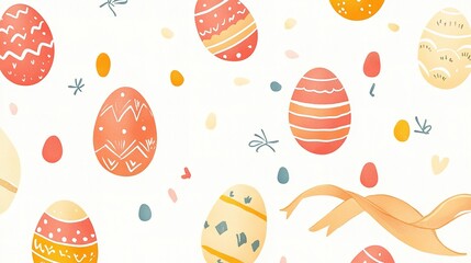 Minimalist Easter Pattern with Colorful Eggs and Decorative Elements