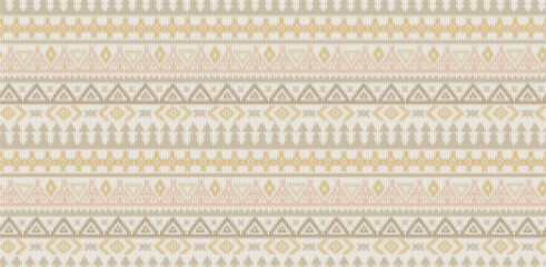 A multicolored Fair Isle or Nordic-inspired knitted textile pattern with horizontal bands of geometric motifs.
