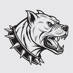 Simple vector art illustration of a dog wearing a collar is barking. Vector graphics, line art, black and white. perfect for lino cut or wood print. Good use for T-shirt design or logo 