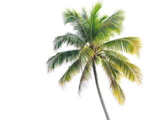 Isolated Palm Tree with Green Fronds Against White Background for Design