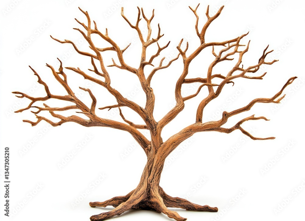 Poster isolated bare tree with intricate branches on white background studio shot