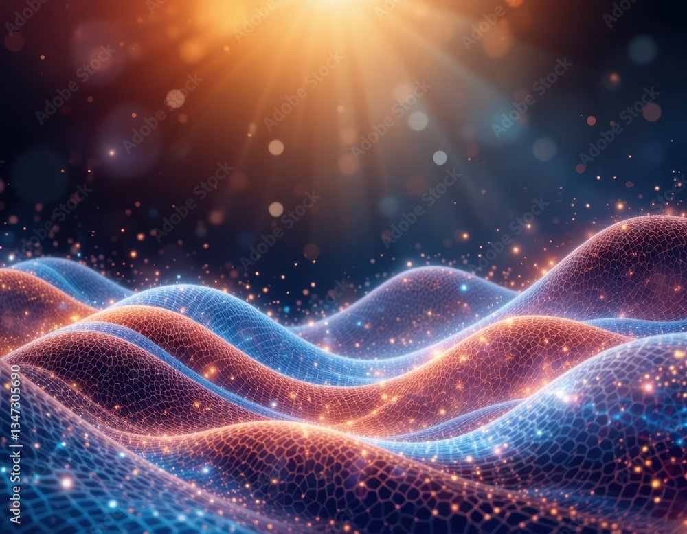 Poster digital wave formation abstract environment 3d rendering cosmic light effects visual art concept