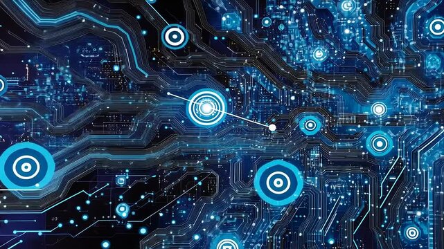 Abstract Blue Circuit Pattern with Glowing Circles and Lines