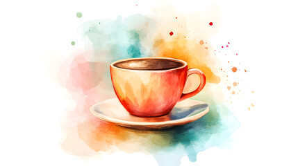 Fototapeta premium Colorful Watercolor Cup with Coffee Cartoon Vector Illustration for Coffee Shop Promotions and Beverage Related Designs