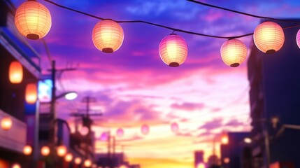 Naklejka premium Evening Street Lights in Japanese Town