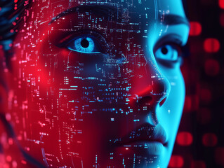 Le visage d'un androïde femme qui symbolise l'intelligence artificielle et la technologie dans le futur