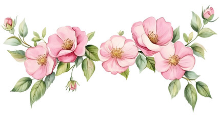 Naklejka premium Elegant Watercolor Frame of Pink Roses Cartoon Vector Illustration for Designs