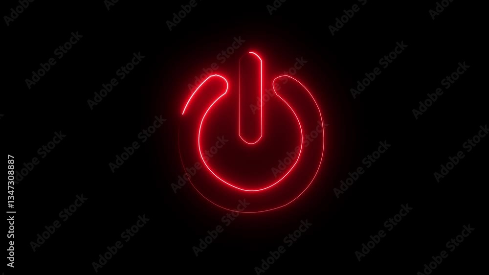 Poster glowing neon red color power button sign icon. power button on off icon animation .neon power reset 