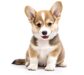 Obraz premium Adorable Corgi Puppy Sitting and Smiling on White Background Studio Shot