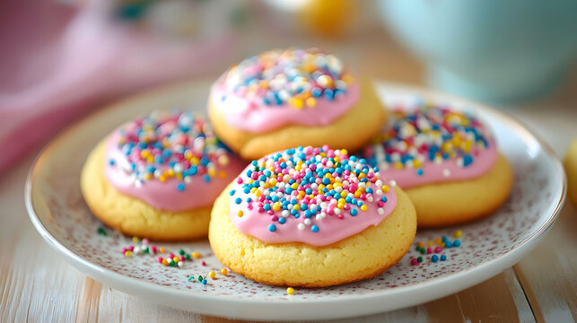 Homemade festive cookies decorated with vibrant frosting and sprinkles