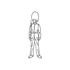 British guard, UK, cartoon soldier of a queen guard royal in traditional uniform