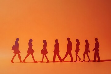 Red Silhouettes Walking Forward Business Partnership Progression