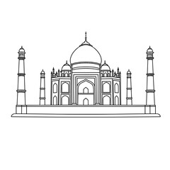 Taj Mahal India Part of Muslim historical objects Hand Drawn Icon Vector.